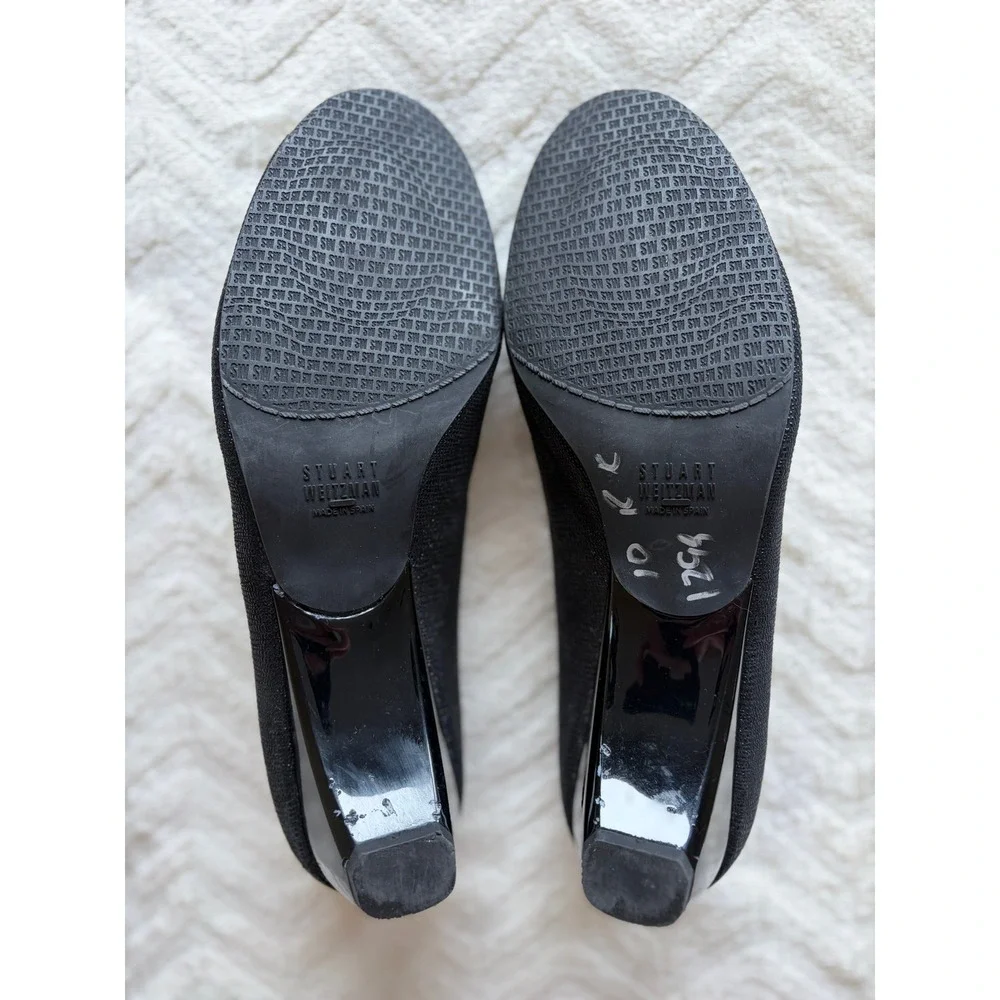 Stuart Weitzman Black Textured Peep Toe Wedge Pumps Womens 10 Good